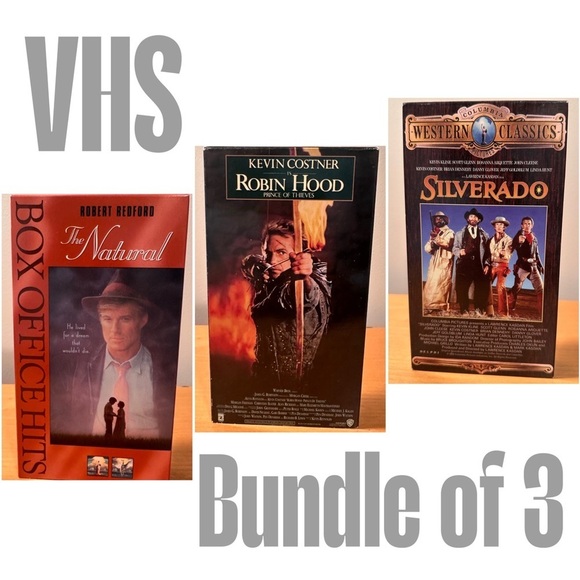3 VHS EUC The Natural (Robert Redford) Robin Hood & Silverado (Kevin Costner) - Picture 1 of 15